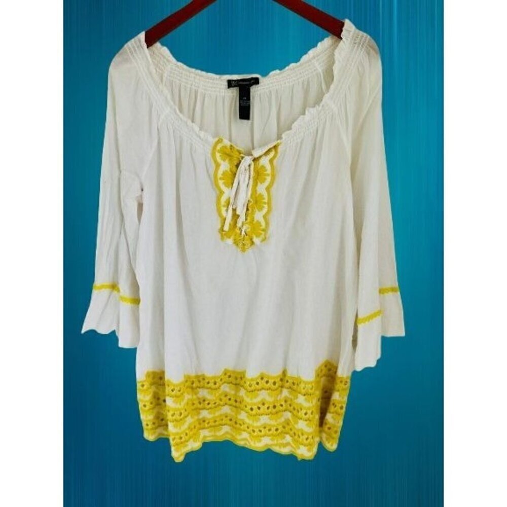 INC International Concept Bohemian Tunic Beach Coverup Embroidered Top Size 14